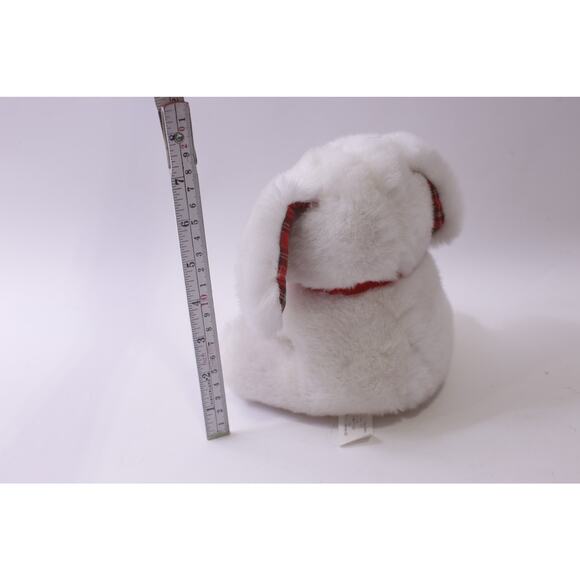 White Puppy with Plaid Stocking, Plush, Christmas, Soft Toy, ~ 251013-WH 1369 - Picture 3 of 3